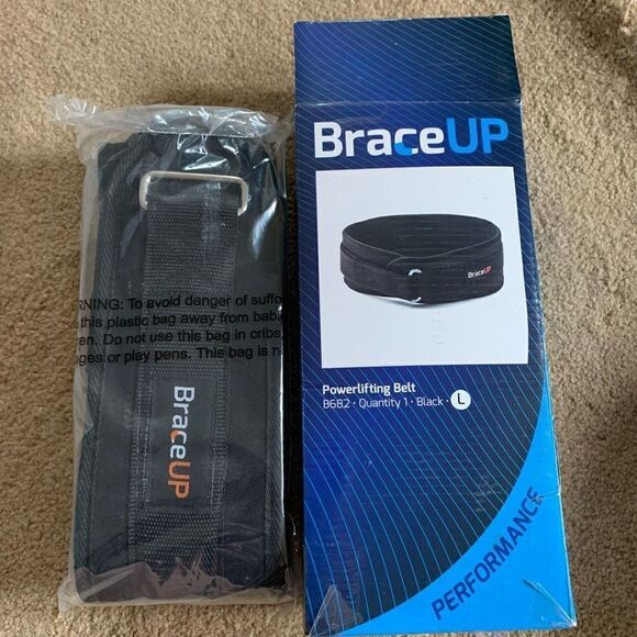 BraceUp Powerlifting Belt B692 Black Large *NEW* - Picture 1 of 5